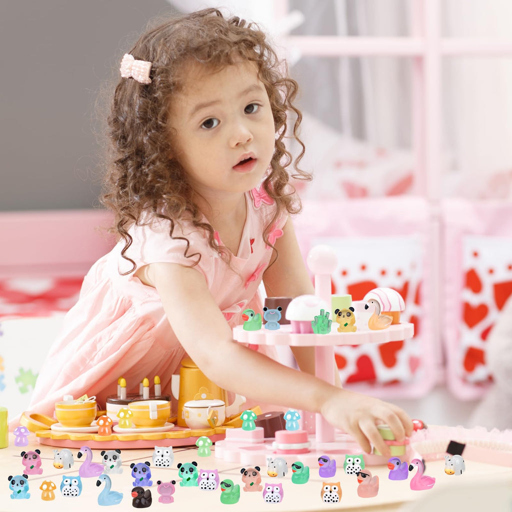 250-Piece Glow-in-the-Dark Mini Resin Animal Set – Ducks, Panda, Frog, Flamingos, and More for Fairy Garden & Dollhouse Decor