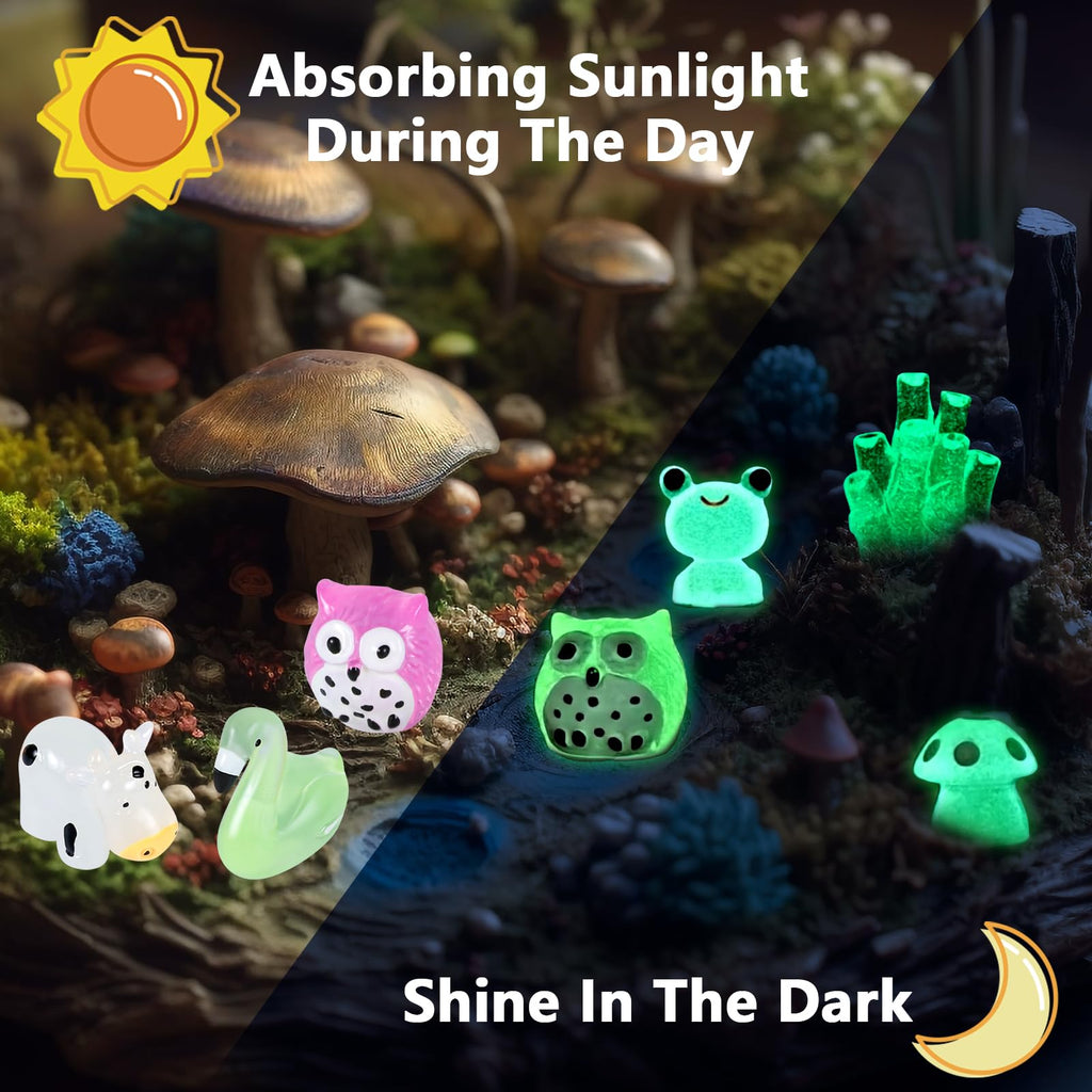 250-Piece Glow-in-the-Dark Mini Resin Animal Set – Ducks, Panda, Frog, Flamingos, and More for Fairy Garden & Dollhouse Decor