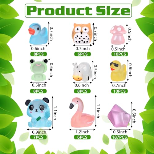250-Piece Glow-in-the-Dark Mini Resin Animal Set – Ducks, Panda, Frog, Flamingos, and More for Fairy Garden & Dollhouse Decor