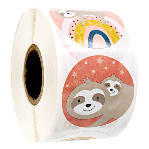 250 Whimsical Happy Rainbow Sloth Stickers – 1.5" Cheerful Animal Labels for Classroom Rewards, Envelope Seals & Gifts