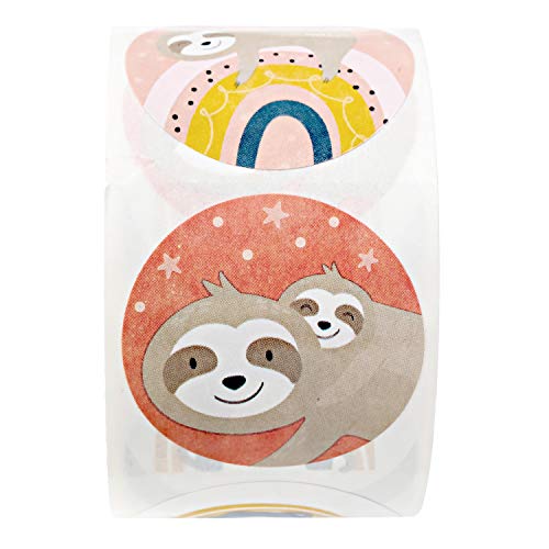 250 Whimsical Happy Rainbow Sloth Stickers – 1.5" Cheerful Animal Labels for Classroom Rewards, Envelope Seals & Gifts