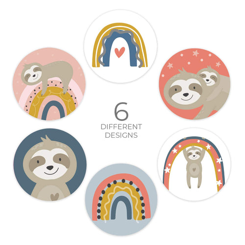 250 Whimsical Happy Rainbow Sloth Stickers – 1.5" Cheerful Animal Labels for Classroom Rewards, Envelope Seals & Gifts