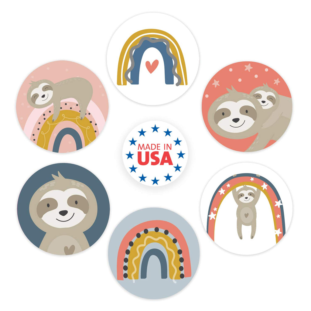 250 Whimsical Happy Rainbow Sloth Stickers – 1.5" Cheerful Animal Labels for Classroom Rewards, Envelope Seals & Gifts