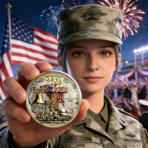 250 Years of Freedom Commemorative Coin – High Relief 3D Veteran Tribute Challenge Coin (1 Piece)
