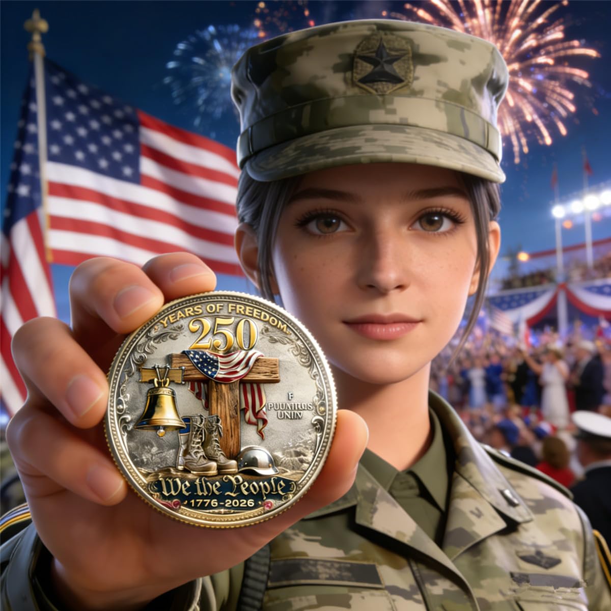 250 Years of Freedom Commemorative Coin – High Relief 3D Veteran Tribute Challenge Coin (1 Piece)