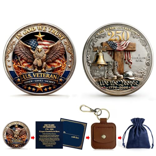 250 Years of Freedom Commemorative Coin – High Relief 3D Veteran Tribute Challenge Coin (1 Piece)