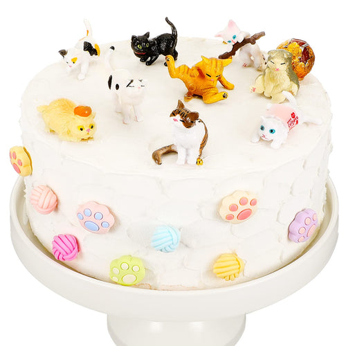 26-Piece Cat Cake Topper Set - Cute Cat Figurines, Paw & Wool Ball Toppers for Birthday Party Decor
