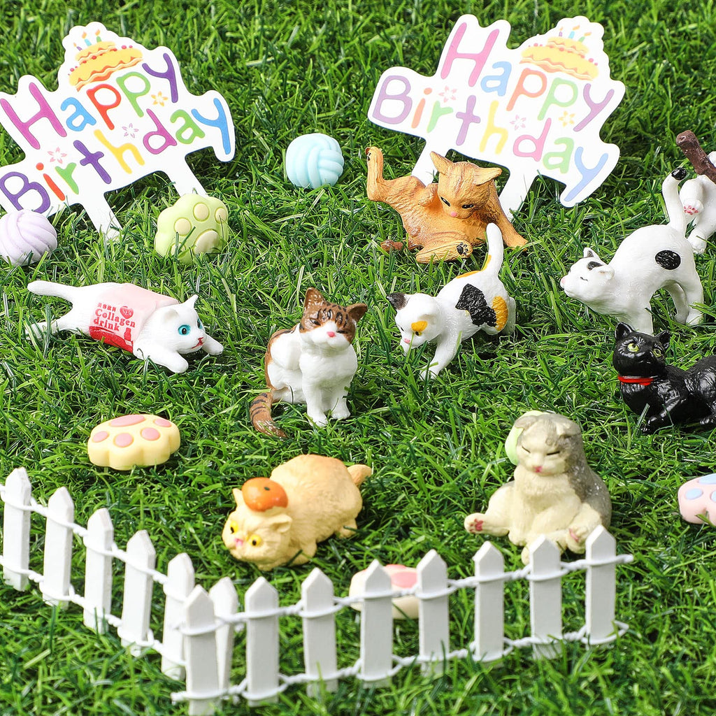26-Piece Cat Cake Topper Set - Cute Cat Figurines, Paw & Wool Ball Toppers for Birthday Party Decor