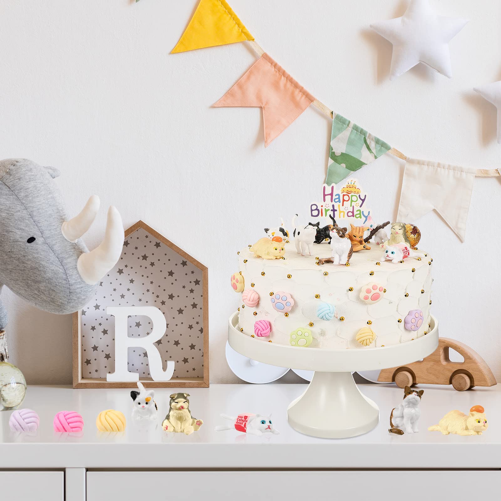 26-Piece Cat Cake Topper Set - Cute Cat Figurines, Paw & Wool Ball Toppers for Birthday Party Decor