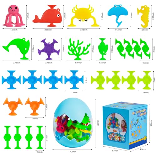 27-Piece Suction Cup Bath Toys – Sensory Silicone Shapes & Sea Animals for Kids Ages 3-8