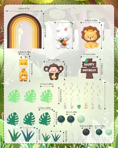 27pcs Safari Animal Cake Topper Set – Tiaforza Reusable Silicone Jungle Decorations for Wild One Birthday, Baby Shower, and Zoo Parties