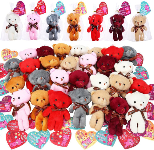 28 Mini Plush Bear Valentine's Cards with Keychains – Classroom Exchange & Party Favors by FunsLane