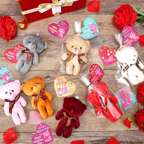 28 Mini Plush Bear Valentine's Cards with Keychains – Classroom Exchange & Party Favors by FunsLane