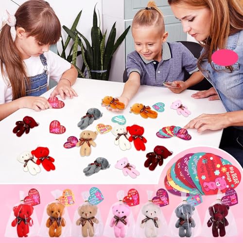 28 Mini Plush Bear Valentine's Cards with Keychains – Classroom Exchange & Party Favors by FunsLane