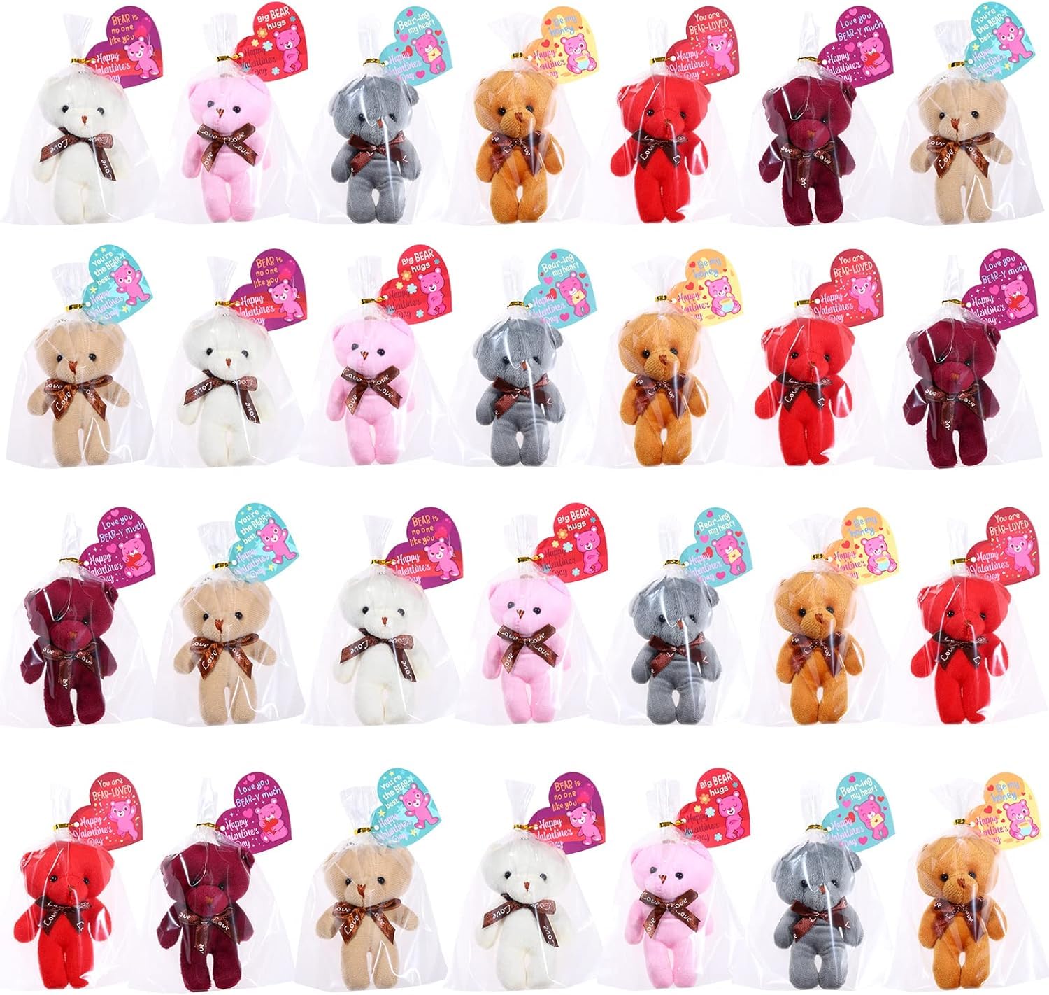 28 Mini Plush Bear Valentine's Cards with Keychains – Classroom Exchange & Party Favors by FunsLane