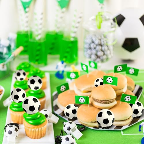28-Pack Mini Soccer Ball Cake Toppers for Soccer Party Decorations (Style 01) - DRWATE