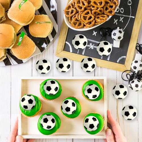 28-Pack Mini Soccer Ball Cake Toppers for Soccer Party Decorations (Style 01) - DRWATE