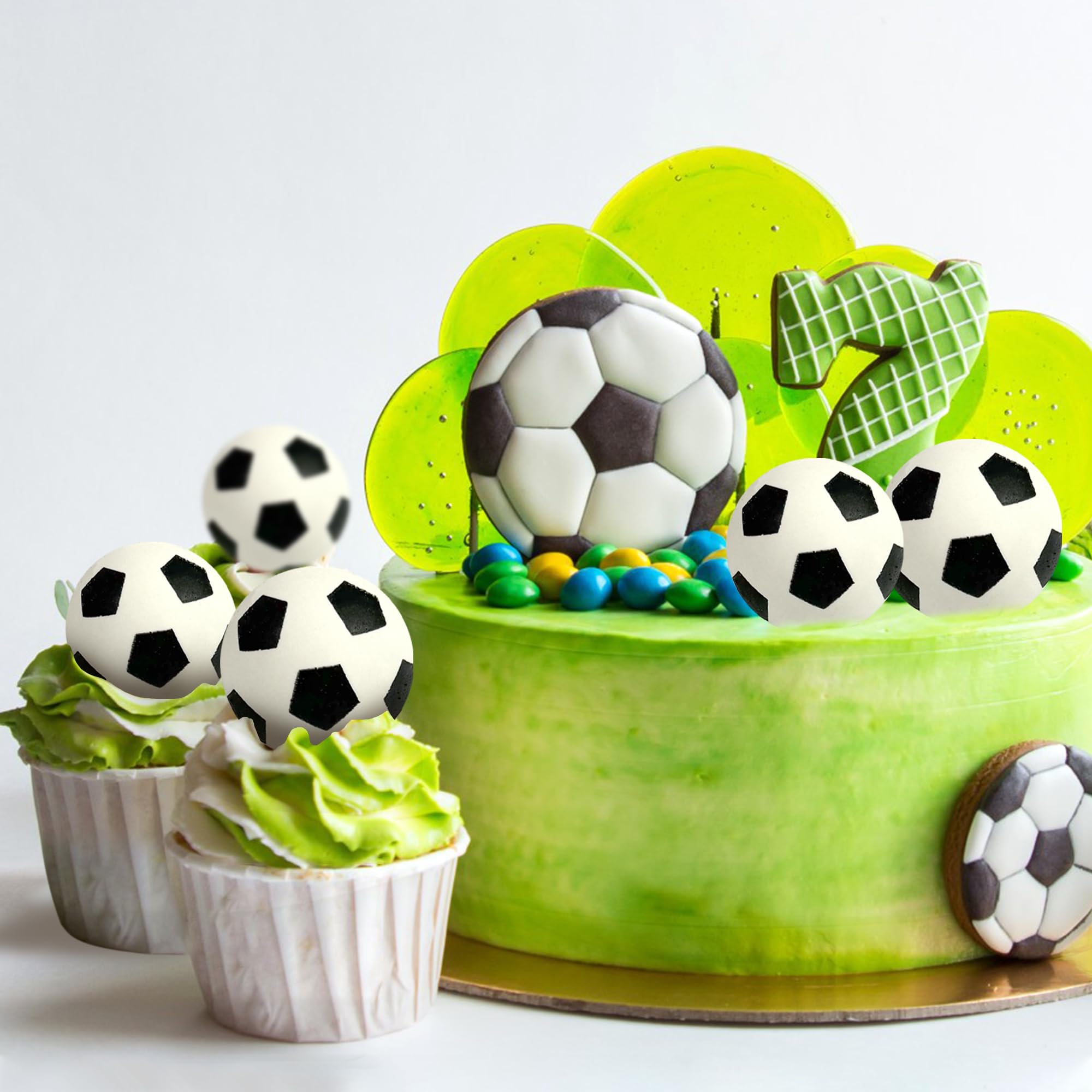 28-Pack Mini Soccer Ball Cake Toppers for Soccer Party Decorations (Style 01) - DRWATE