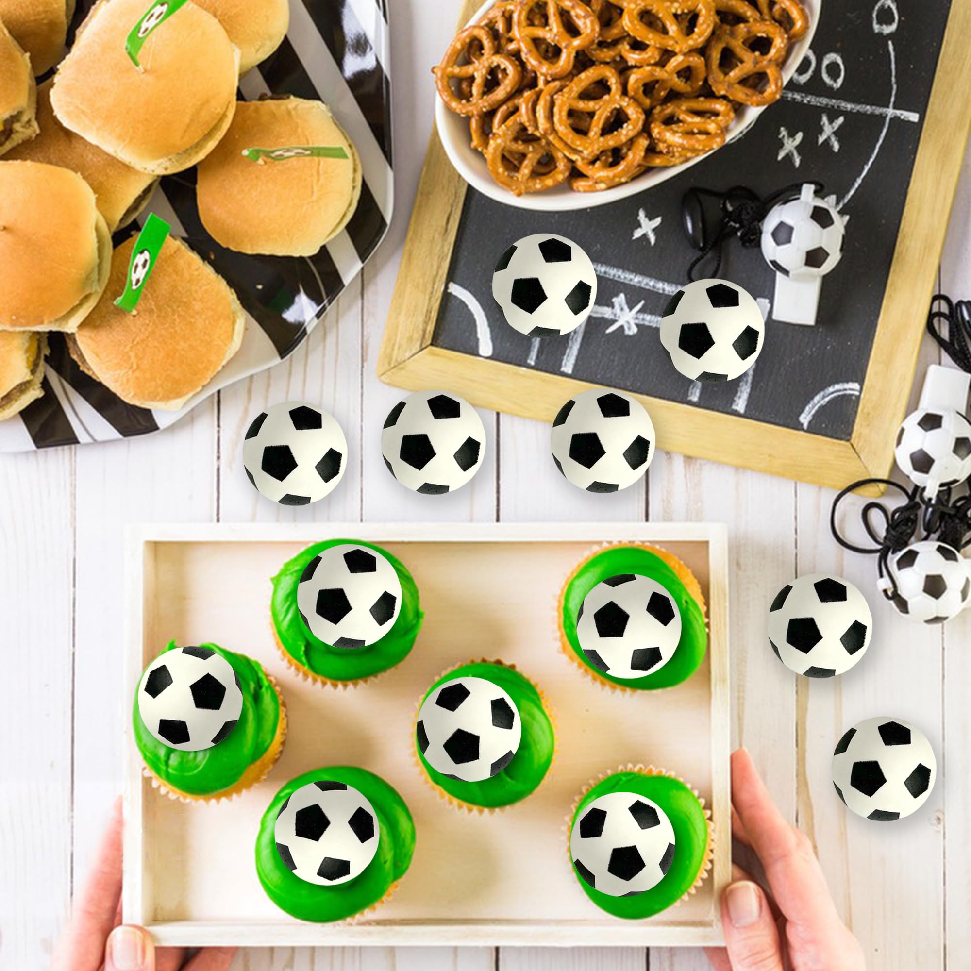 28-Pack Mini Soccer Ball Cake Toppers for Soccer Party Decorations (Style 01) - DRWATE