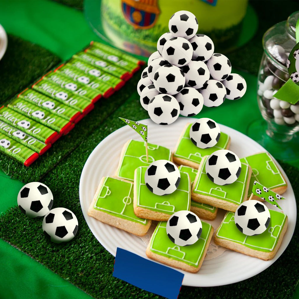 28-Pack Mini Soccer Ball Cake Toppers for Soccer Party Decorations (Style 01) - DRWATE