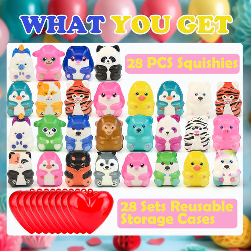 28 Pack Slow Rising Animal Squishy Toys with Storage Cases - Birthday Party Favors, Classroom Prizes, Stress Relief