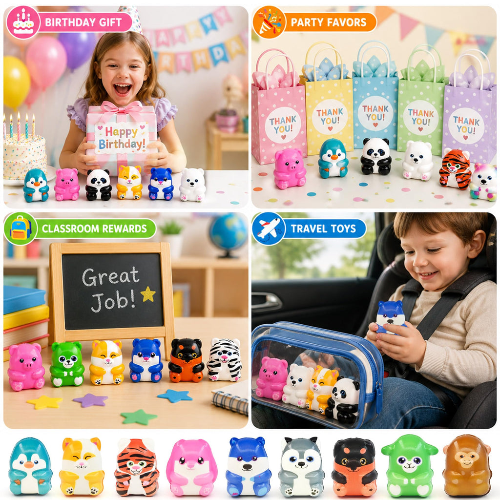 28 Pack Slow Rising Animal Squishy Toys with Storage Cases - Birthday Party Favors, Classroom Prizes, Stress Relief