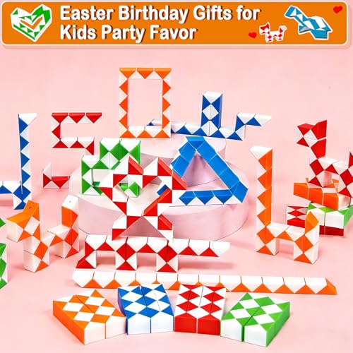 28 Pack Snake Twist Puzzle Toys for Easter Basket Stuffers, Fidget Toys for Teens Kids, BPA-Free Stress Relief Party Favors