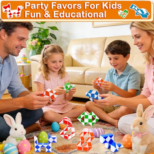 28 Pack Snake Twist Puzzle Toys for Easter Basket Stuffers, Fidget Toys for Teens Kids, BPA-Free Stress Relief Party Favors