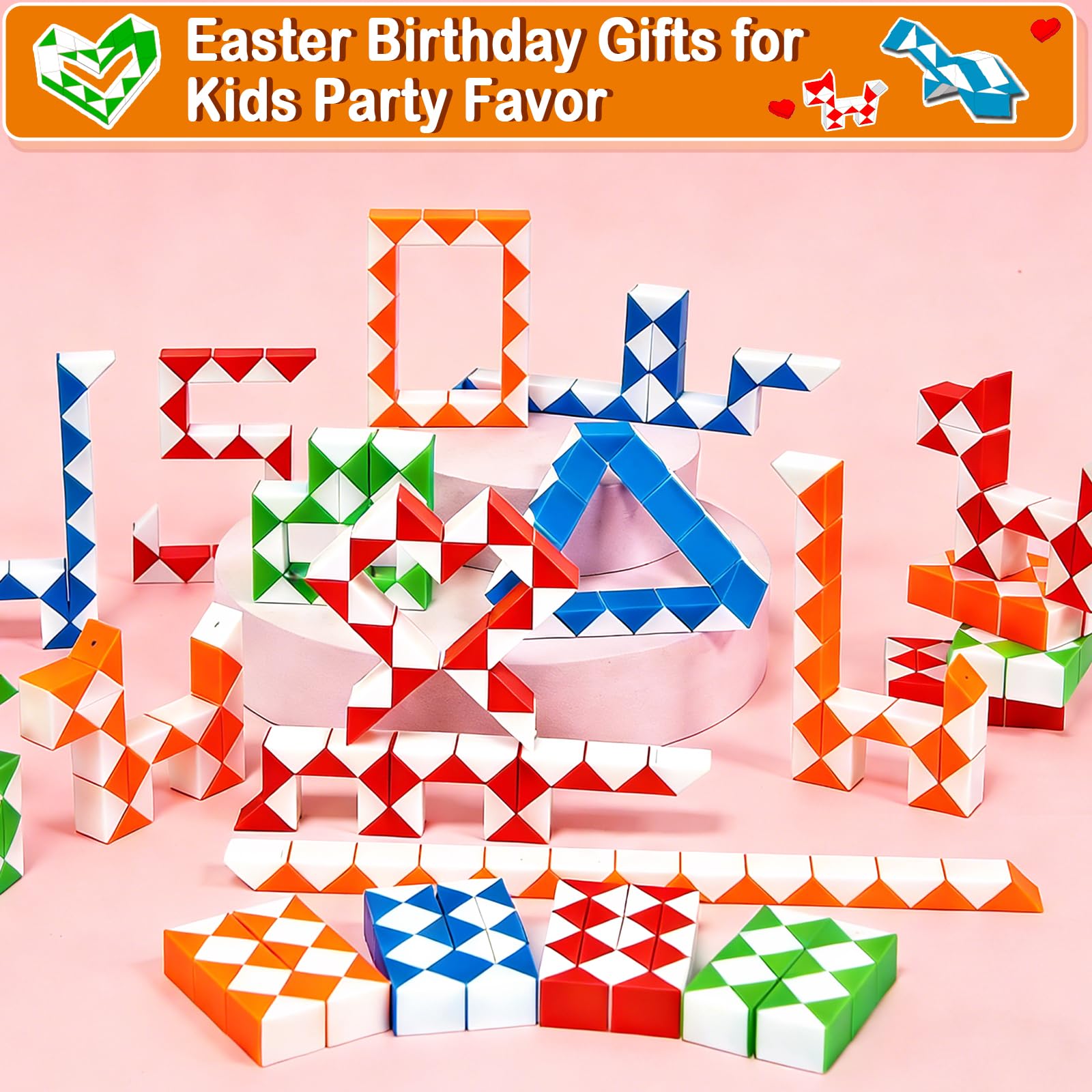 28 Pack Snake Twist Puzzle Toys for Easter Basket Stuffers, Fidget Toys for Teens Kids, BPA-Free Stress Relief Party Favors