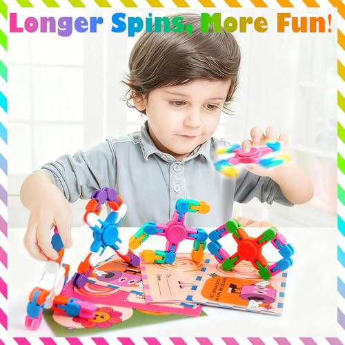 28 Pack Transformable Fidget Spinner Chains for Kids Valentine's Day Classroom Gifts with Cards