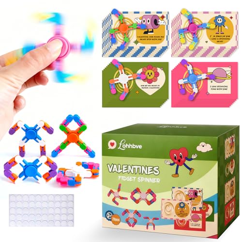 28 Pack Transformable Fidget Spinner Chains for Kids Valentine's Day Classroom Gifts with Cards