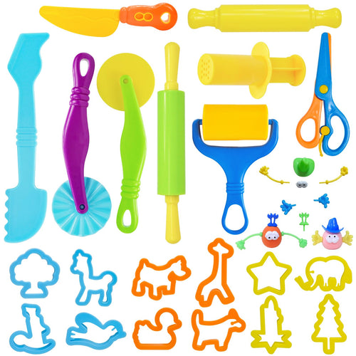 28-Piece Dough Tool Set for Kids – Includes Cutters, Roller, Rolling Pins, Safety Scissors & Plastic Knife