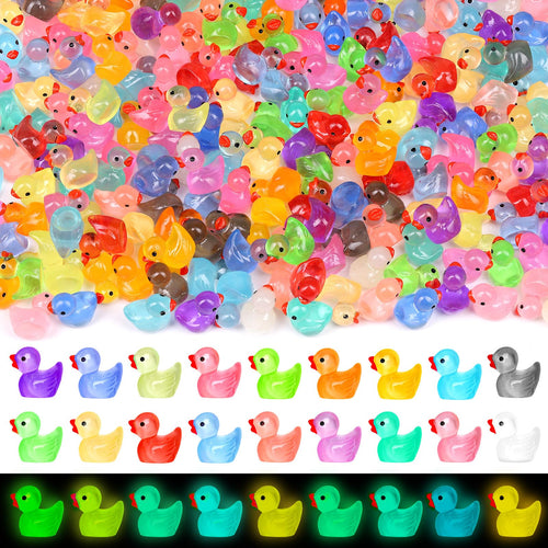 280 Glow-in-the-Dark Mini Resin Ducks - 18 Colors, 0.5 Inch Tiny Ducks for DIY Crafts and Party Favors