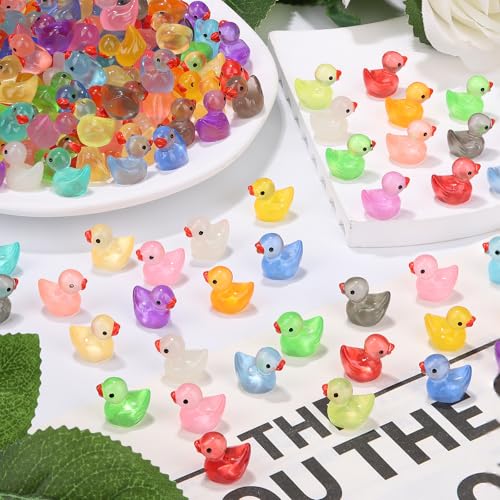 280 Glow-in-the-Dark Mini Resin Ducks - 18 Colors, 0.5 Inch Tiny Ducks for DIY Crafts and Party Favors
