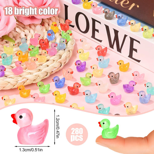 280 Glow-in-the-Dark Mini Resin Ducks - 18 Colors, 0.5 Inch Tiny Ducks for DIY Crafts and Party Favors