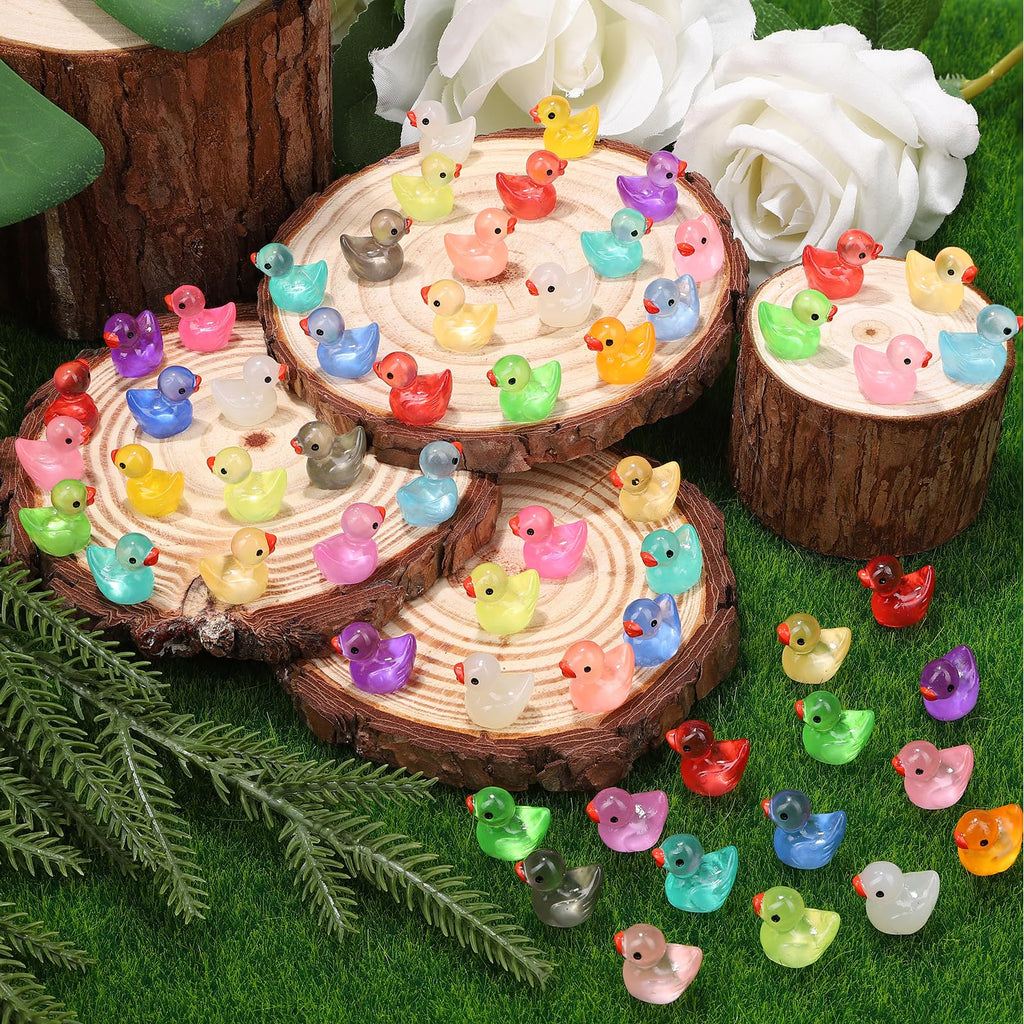 280 Glow-in-the-Dark Mini Resin Ducks - 18 Colors, 0.5 Inch Tiny Ducks for DIY Crafts and Party Favors