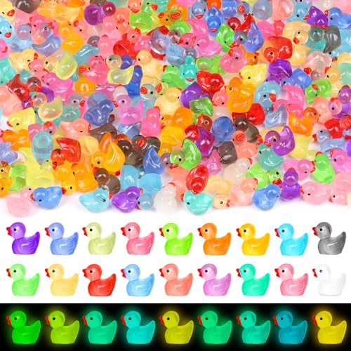 280 Glow-in-the-Dark Mini Resin Ducks - 18 Colors, 0.5 Inch Tiny Ducks for DIY Crafts and Party Favors