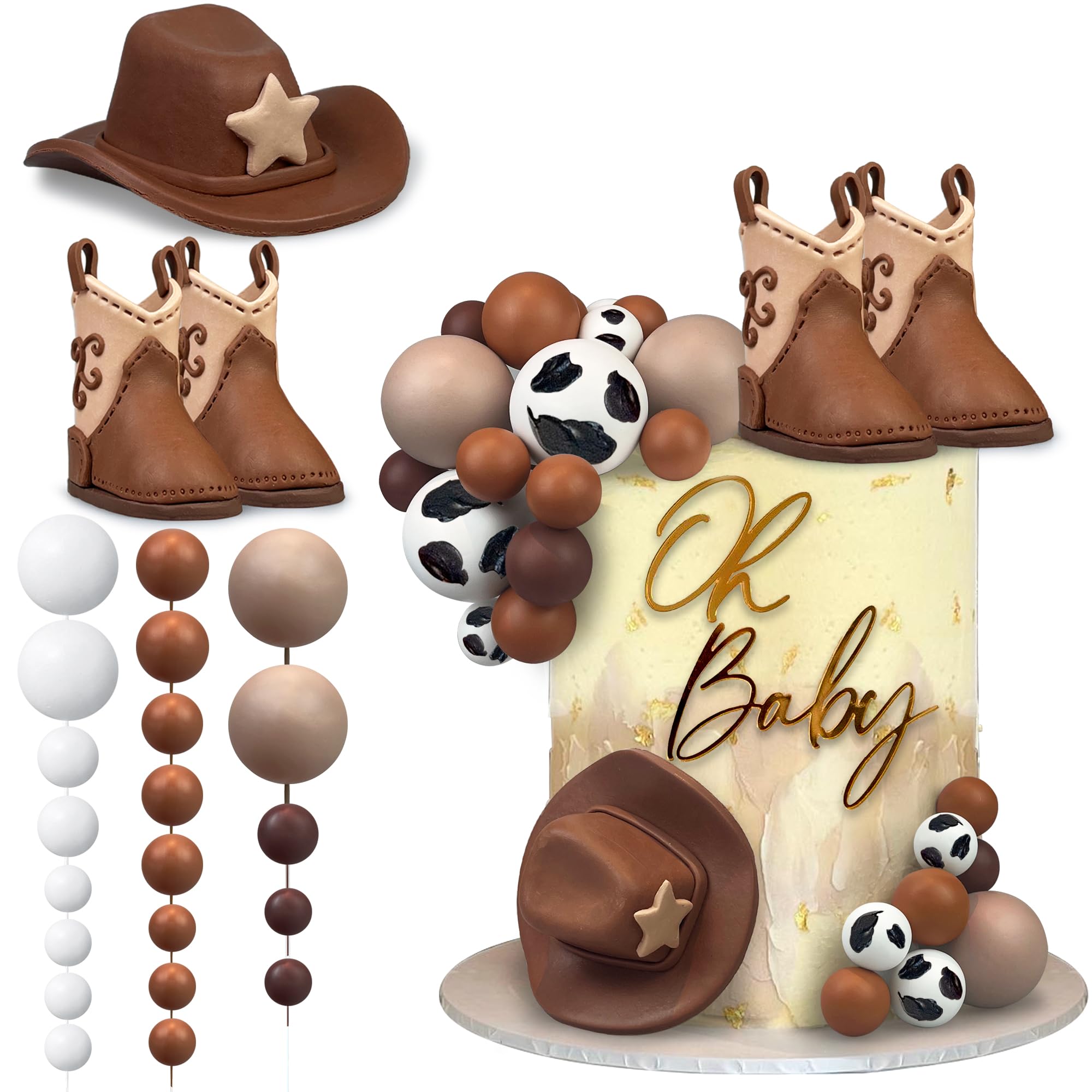 28PCS Cowboy Cake Toppers Set - KEEPARTY Hat & Boot Decorations for Western Birthday Party