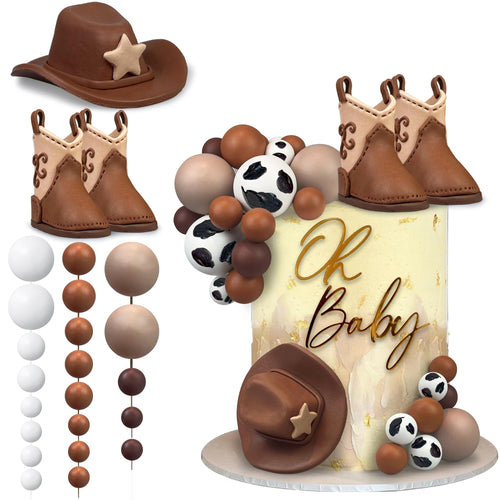 28PCS Cowboy Cake Toppers Set - KEEPARTY Hat & Boot Decorations for Western Birthday Party