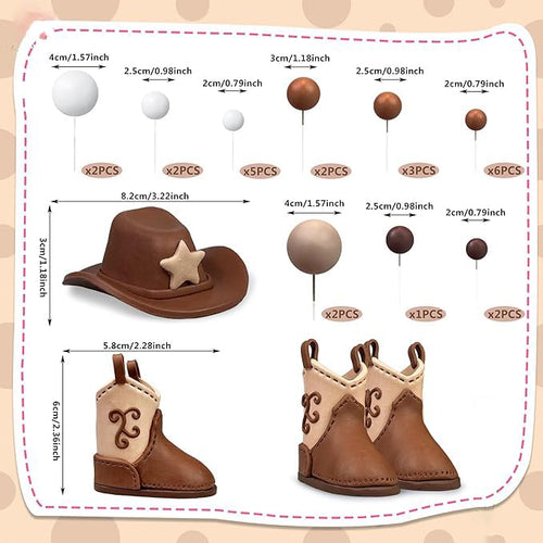 28PCS Cowboy Cake Toppers Set - KEEPARTY Hat & Boot Decorations for Western Birthday Party