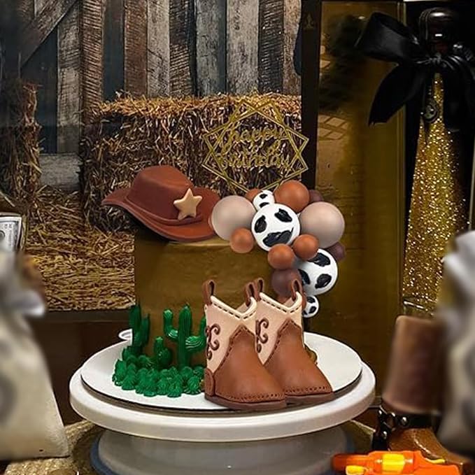 28PCS Cowboy Cake Toppers Set - KEEPARTY Hat & Boot Decorations for Western Birthday Party