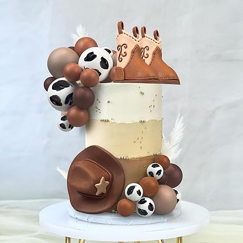28PCS Cowboy Cake Toppers Set - KEEPARTY Hat & Boot Decorations for Western Birthday Party