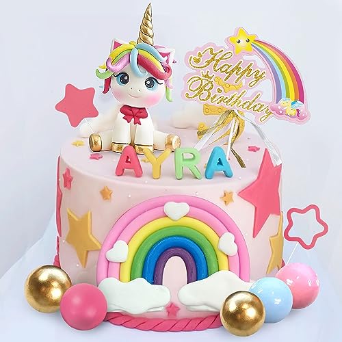 29-Piece Unicorn Cake Topper Set with Rainbow, Stars, and Happy Birthday Decor - DRWATE