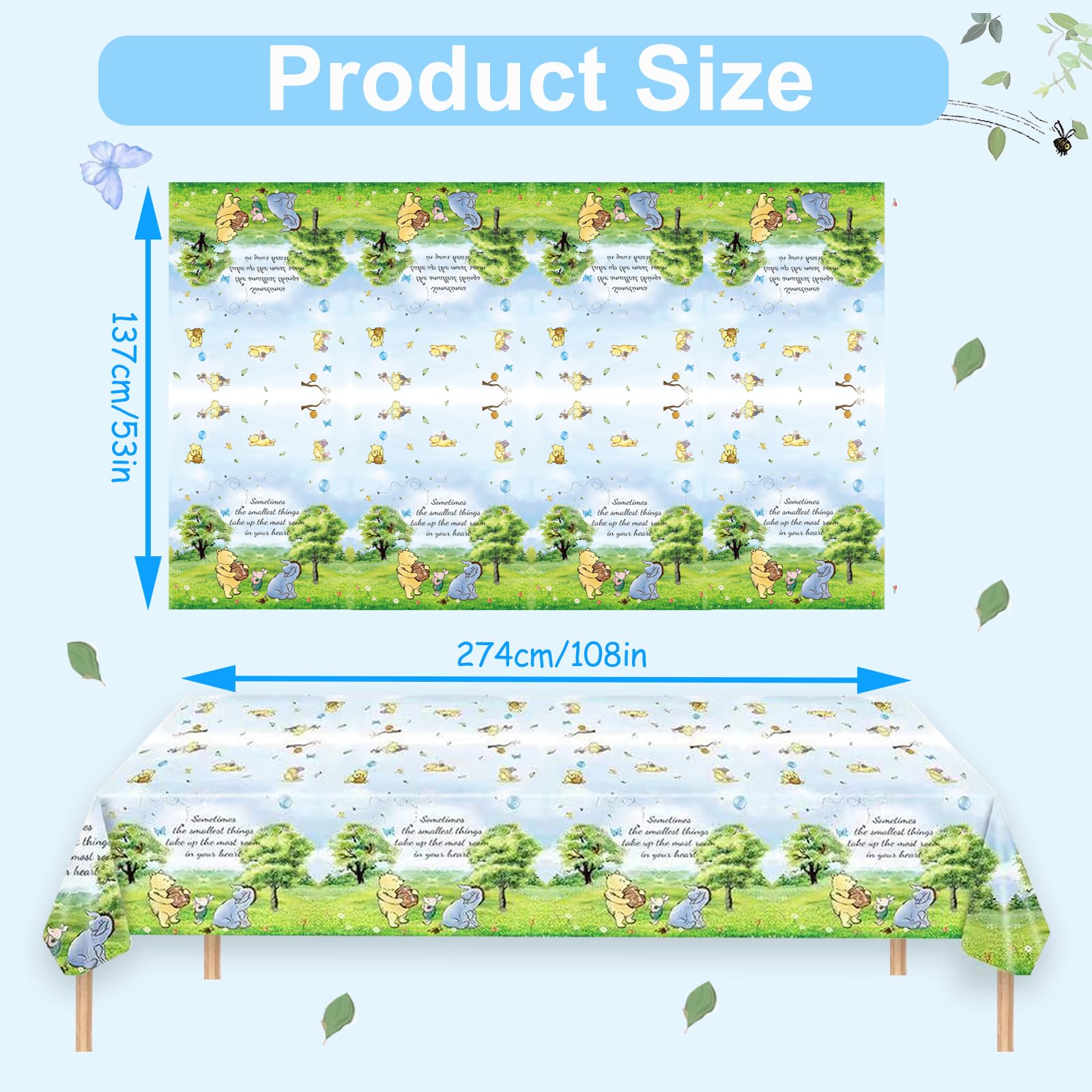 3 Blue Winnie Tablecloths for Baby Shower – Plastic Disposable, 54x108 Inches – Set of 3