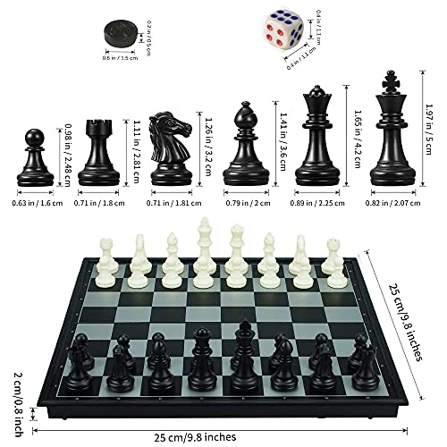 3-in-1 Magnetic Chess Set Travel Board Game – Checkers & Backgammon, Folding 10" Board