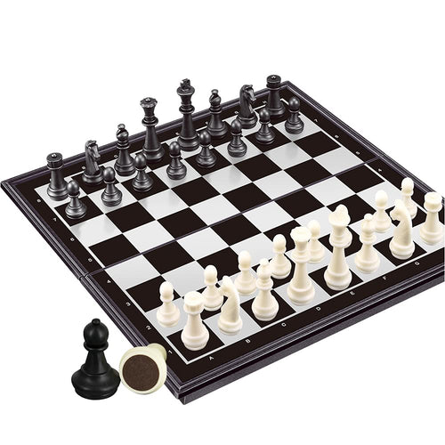 3-in-1 Magnetic Chess Set Travel Board Game – Checkers & Backgammon, Folding 10" Board