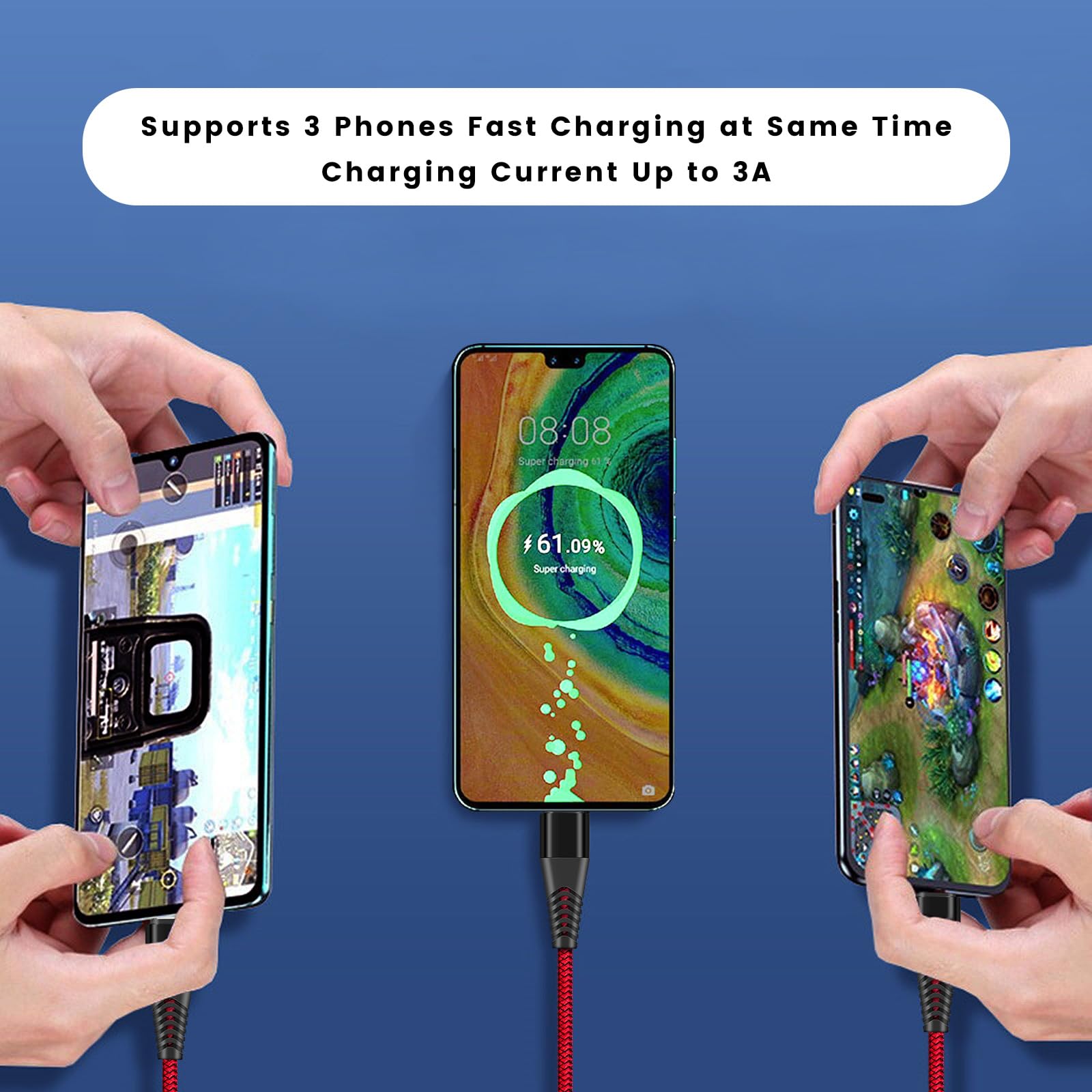 3-in-1 USB-C Fast Charging Cable with 18W Wall Adapter for DJI Drones (Neo, Mini, Air, Mavic) - 4ft Braided