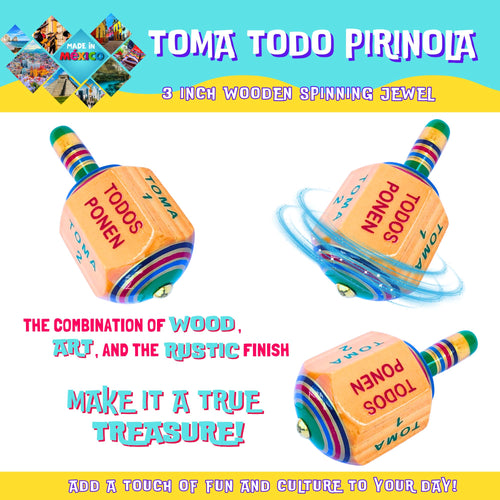 3-Inch Wooden Toma Todo Pirinola – Traditional Mexican Spinning Top Game