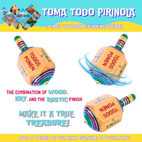 3-Inch Wooden Toma Todo Pirinola – Traditional Mexican Spinning Top Game