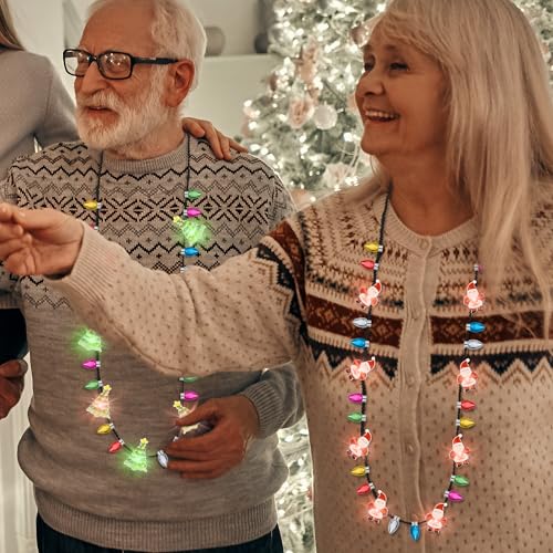 3 Light-Up Christmas Necklaces with 3 Glow Modes – Santa, Snowman & Tree Designs